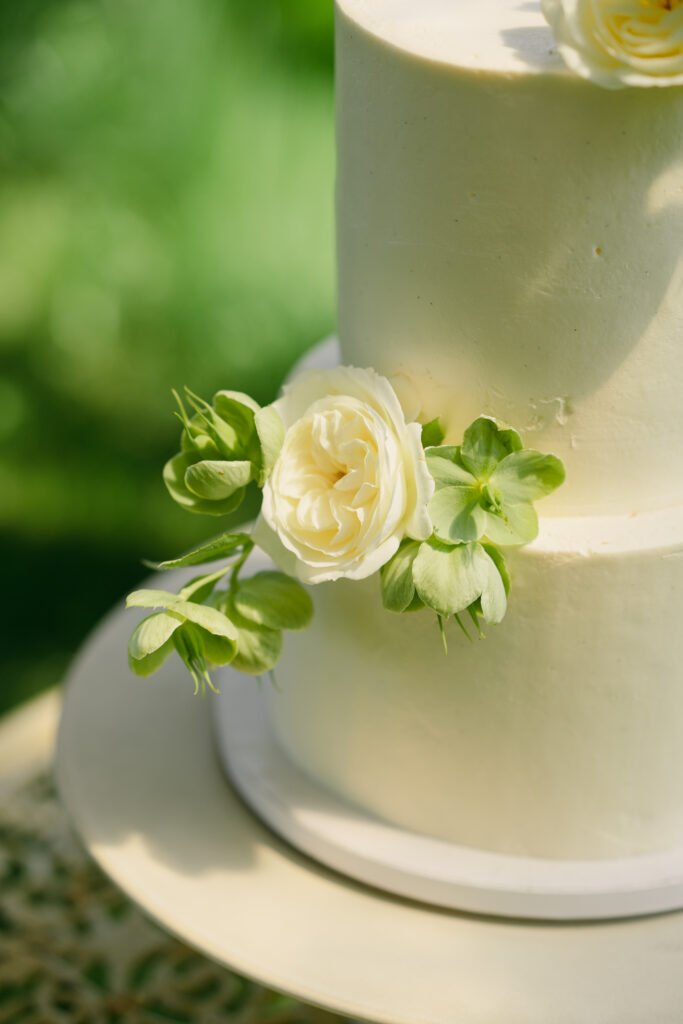 White wedding cake.