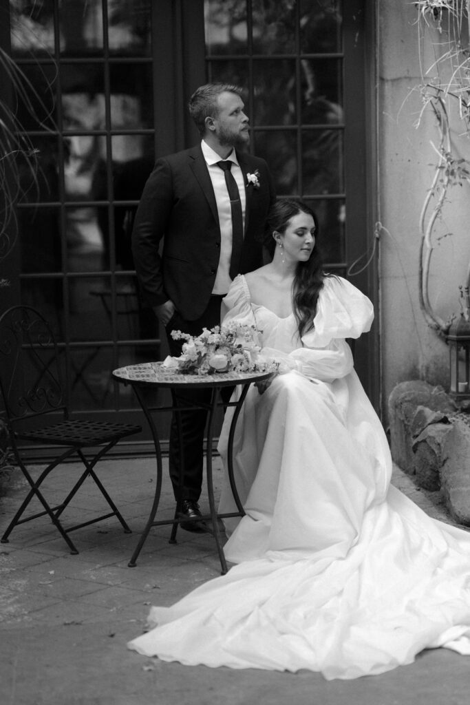 Bride and groom at their elopement at Villa Catalana Cellars.